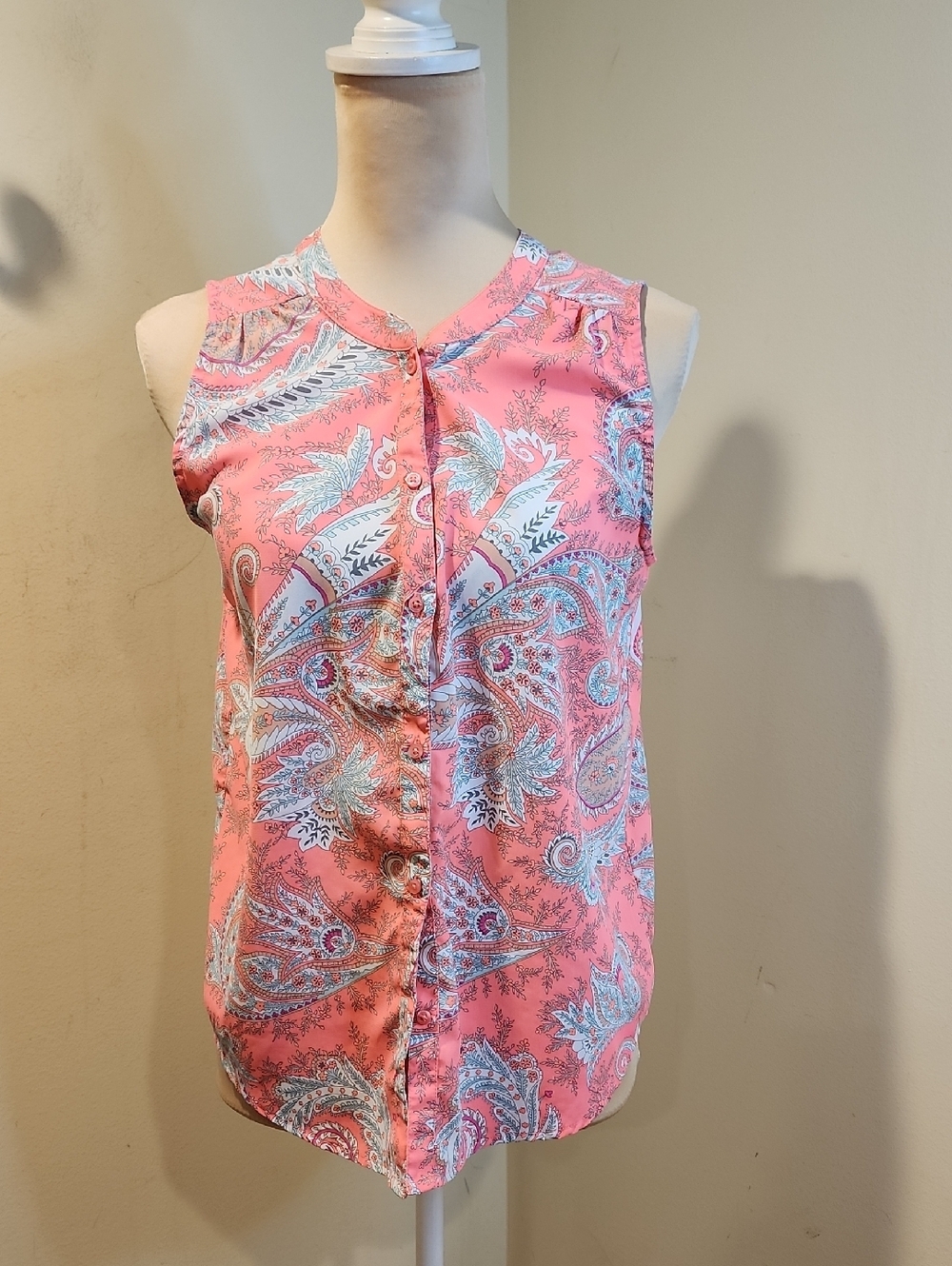 American Eagle Outfitters Coral Pink Floral Sleeveless Blouse Sz S
